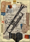 Jazz Trumpet ~Mixed Media collage by Mirel E. Ologeanu